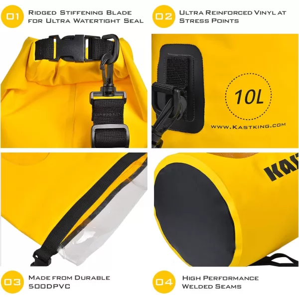 KastKing Dry Bags100 Waterproof Storage BagsMilitary Grade Construction for SwimmingKayakingBoatingHikingCampingFishing BikingSkiingAclear Window Dry Bagyellow20l