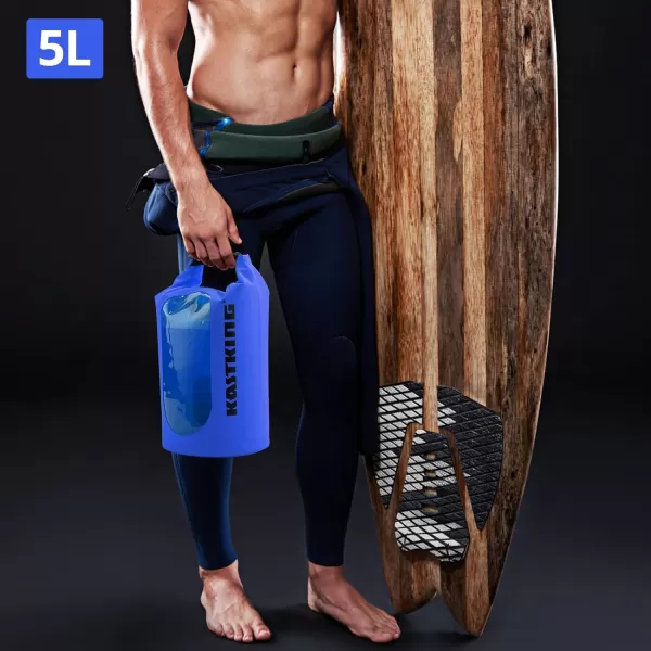 KastKing Dry Bags100 Waterproof Storage BagsMilitary Grade Construction for SwimmingKayakingBoatingHikingCampingFishing BikingSkiingAclear Window Dry Bagwith Phone Caseblue5l