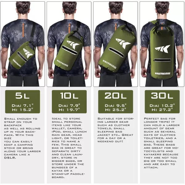 KastKing Dry Bags100 Waterproof Storage BagsMilitary Grade Construction for SwimmingKayakingBoatingHikingCampingFishing BikingSkiingBcyclone Seal Dry Bagwith Phone Caseolive20l