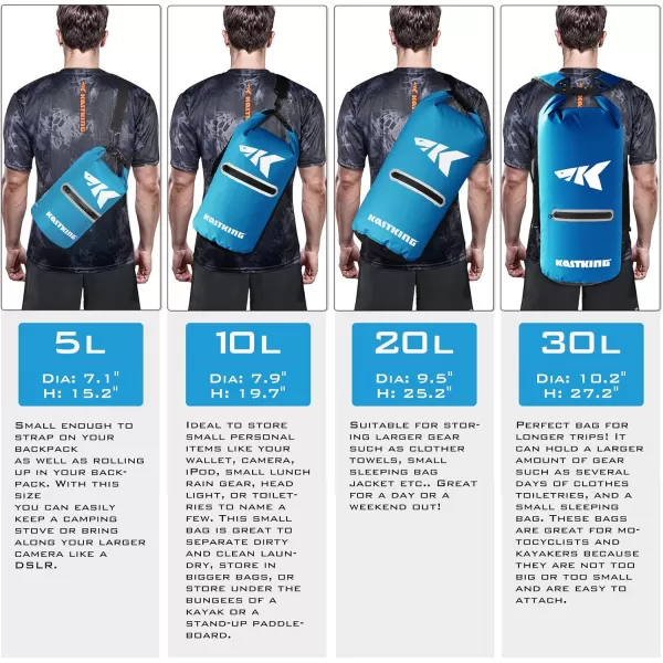 KastKing Dry Bags100 Waterproof Storage BagsMilitary Grade Construction for SwimmingKayakingBoatingHikingCampingFishing BikingSkiingBcyclone Seal Dry Bagwith Phone Caseblue5l