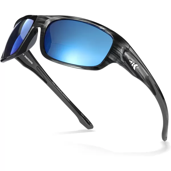 KastKing Ellijay Bifocal Polarized Sunglasses BiFocal x15 x20 x25 Magnifications Wrap Sport Reader SunglassesGloss Graydrift Frame Smoke  Ocean Mirror