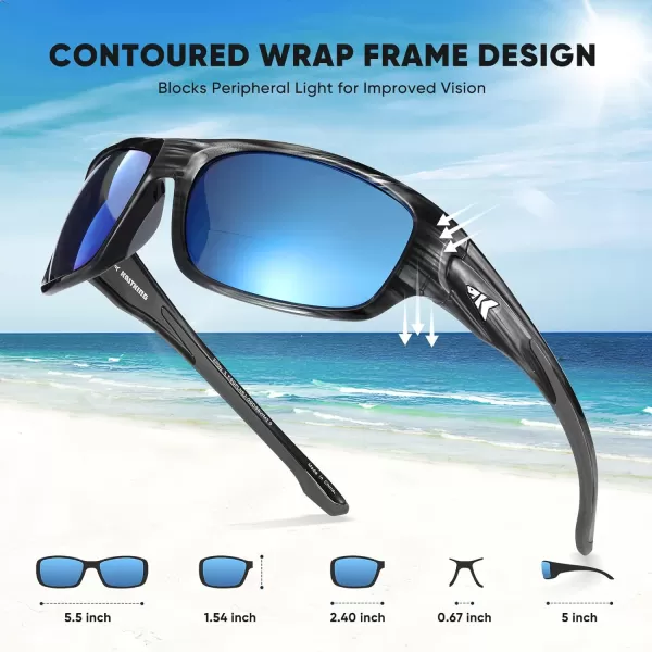 KastKing Ellijay Bifocal Polarized Sunglasses BiFocal x15 x20 x25 Magnifications Wrap Sport Reader SunglassesGloss Graydrift Frame Smoke  Ocean Mirror