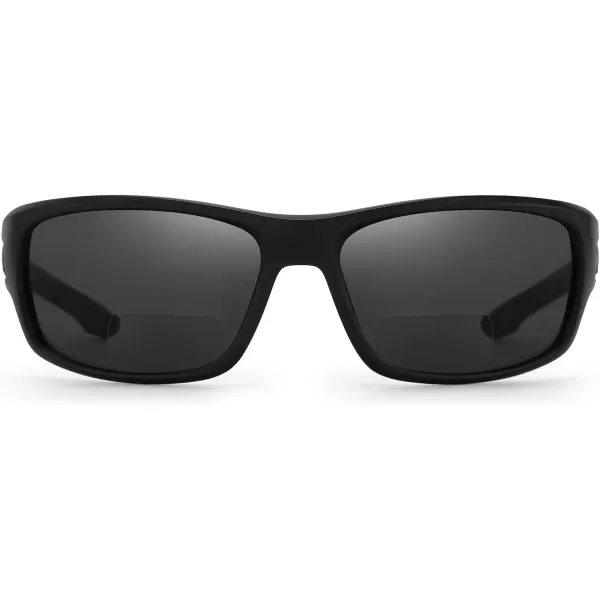 KastKing Ellijay Bifocal Polarized Sunglasses BiFocal x15 x20 x25 Magnifications Wrap Sport Reader SunglassesMatte Black Frame Smoke Lens