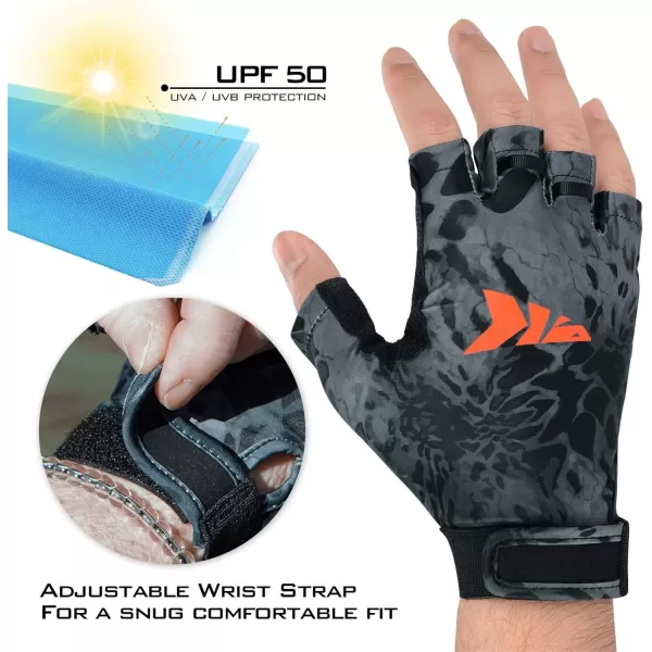 KastKing Gil Raker Gloves UPF50 Fishing Gloves UV Protection Gloves Sun Gloves for Men Or Women for Fishing Outdoor Kayaking Rowing Sailing Canoeing Hiking BikingBlackout Prym1