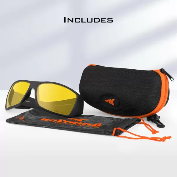 KastKing IllumiLens Night Vision Glasses Polarized Night Driving Glasses for Men Women Reduce Glare and Enhance VisionFrame Black Lens Yellow