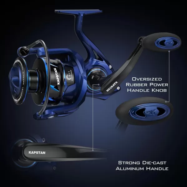 KastKing Kapstan SE Saltwater Spinning Reel  IPX6 100 Waterproof  Up to 55LBs Max Drag Big Game Fishing Reel  621 High Speed  CNC Aluminum Body 511 CorrosionResistance Bearing System  Blue3000 Automatic Bail Ipx6