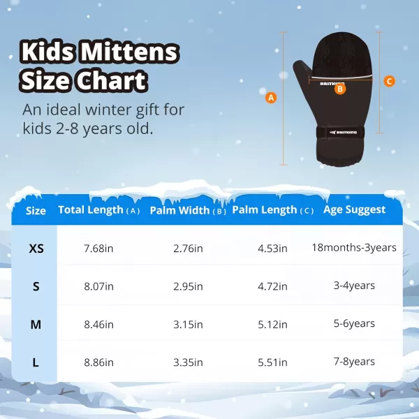 KastKing Kids Mittens Waterproof Winter Ski Warm Mittens Toddler Mittens for Skiing SnowboardingA Black