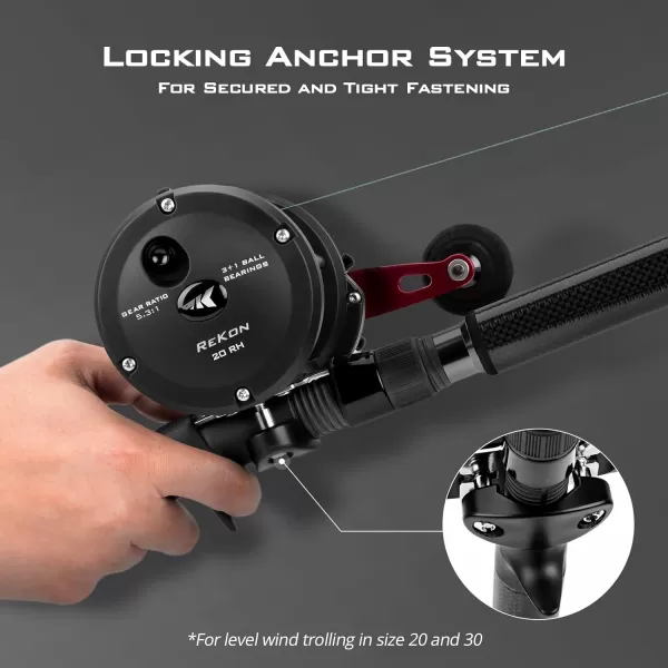 KastKing ReKon Round Baitcasting Fishing Reel Conventional Baitcasting Reel Line CounterLevel Wind Trolling Reel Powerful Carbon Disc Drag Durable Stainless Steel Large Line CapacityE Level Wind Size20 Right Handed