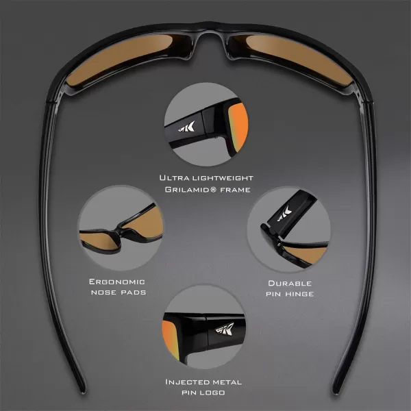 KastKing Skidaway Polarized Sport Sunglasses for Men and WomenIdeal for Driving Fishing Cycling and RunningUV ProtectionFramegloss Black  Lens Amber Base  Scarlet Mirror