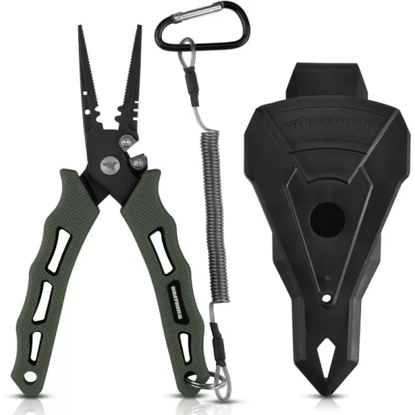 KastKing Cutthroat 7inch Fishing Pliers Saltwater Resistant 420 StainlessSteel Fishing Tools Comfortable and Slip Resistant Rubber Handle Braided Line Cutter Hook Remover Crimper and SheathF 7 Straight Nose Stryker Green