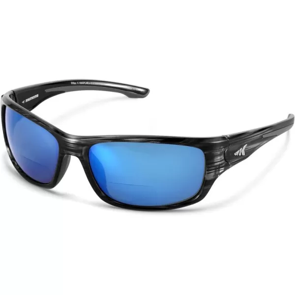 KastKing Ellijay Bifocal Polarized Sunglasses BiFocal x15 x20 x25 Magnifications Wrap Sport Reader SunglassesGloss Graydrift Frame Smoke  Ocean Mirror