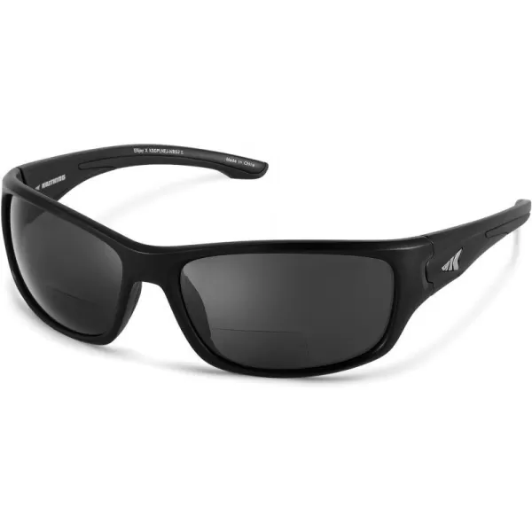 KastKing Ellijay Bifocal Polarized Sunglasses BiFocal x15 x20 x25 Magnifications Wrap Sport Reader SunglassesMatte Black Frame Smoke Lens