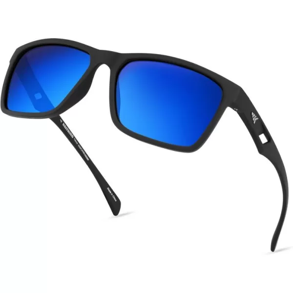 KastKing FlatRock Polarized Sport Sunglasses for Men and Women Ideal for Driving Fishing Cycling Running UV ProtectionFrame Matte BlackLens Smoke  Cobalt Mirror