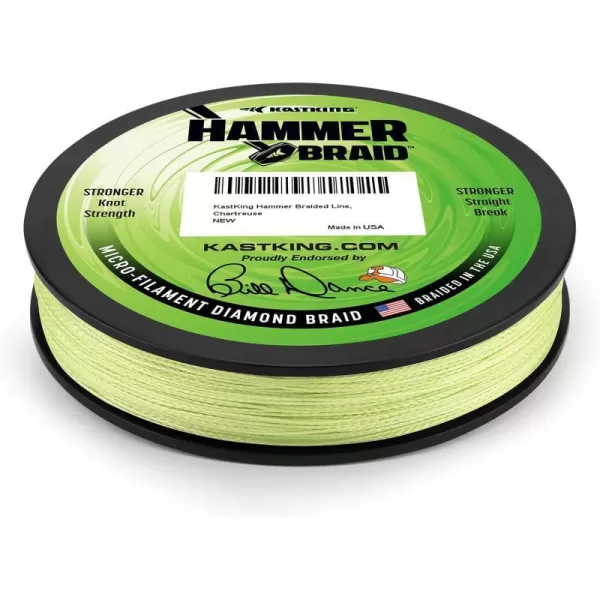 KastKing Hammer Braid Fishing Line  Abrasion Resistant Braided Line Made in The USA Thin Diameter Superline Endorsed by Bill Dance Tighter Diamond Braid Zero Stretch More Color Fast Multiple Color OptionsG Chartreuse