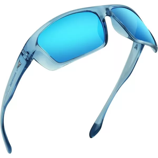 KastKing Huzzah Polarized Sport Sunglasses for Men and Women Ideal for Driving Fishing Cycling and RunningUV ProtectionFrame Gloss Tal Light Blue Lens Smoke  Ice Blue Mirror