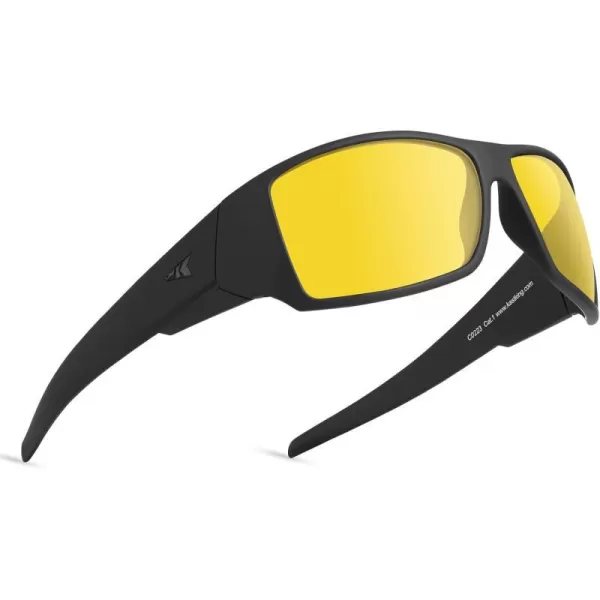 KastKing IllumiLens Night Vision Glasses Polarized Night Driving Glasses for Men Women Reduce Glare and Enhance VisionFrame Black Lens Yellow