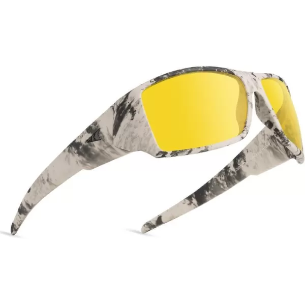 KastKing IllumiLens Night Vision Glasses Polarized Night Driving Glasses for Men Women Reduce Glare and Enhance VisionFrame Matte Origins Boulder Camo Lens Yellow