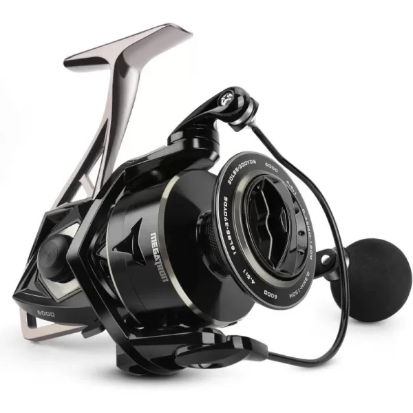 KastKing Megatron Spinning Reel Freshwater and Saltwater Spinning Fishing Reel Rigid Aluminum Frame 71 DoubleShielded StainlessSteel BB Over 30 lbs Carbon Drag CNC Aluminum Spool amp Handle6000