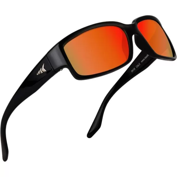 KastKing Skidaway Polarized Sport Sunglasses for Men and WomenIdeal for Driving Fishing Cycling and RunningUV ProtectionFramegloss Black  Lens Amber Base  Scarlet Mirror