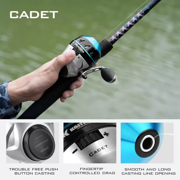 KastKing Cadet Spincast Fishing Reel TroubleFree PushButton Bait Casting Design 311 Gear Ratio Dual StainlessSteel PickupsLowProfile DesignPreSpooled with Monofilament LineA Model 20 Heron Blue