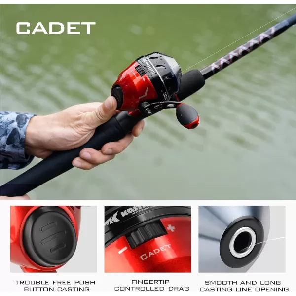 KastKing Cadet Spincast Fishing Reel TroubleFree PushButton Bait Casting Design 311 Gear Ratio Dual StainlessSteel PickupsLowProfile DesignPreSpooled with Monofilament LineB Model 20 Blazer Red