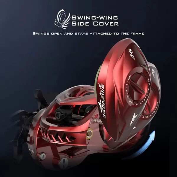 KastKing MegaJaws Elite Baitcasting Reels Patented AMB System Eliminating Backlashes Flipping Switch Function 64oz Aluminum Frame Fishing Reel with Carbon Fiber Side CoversCRightScarlet911Flipping Switch