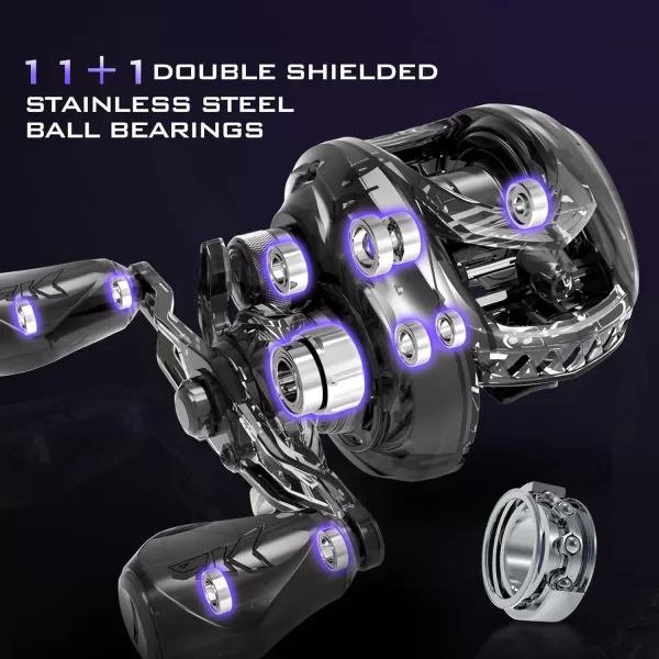 KastKing MegaJaws Elite Baitcasting Reels Patented AMB System Eliminating Backlashes Flipping Switch Function 64oz Aluminum Frame Fishing Reel with Carbon Fiber Side CoversARightBlack Violet721No Flipping Switch