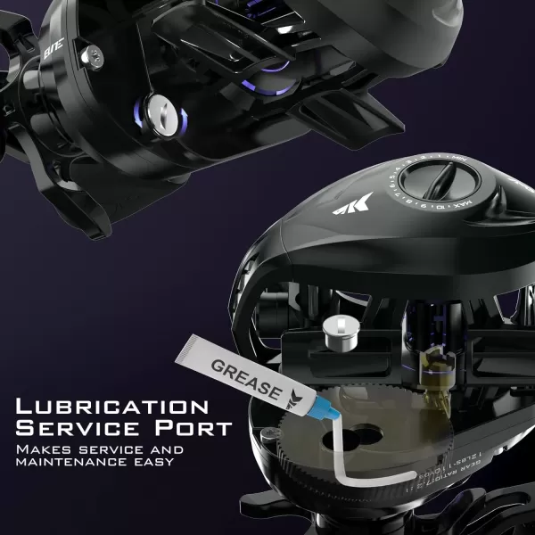 KastKing MegaJaws Elite Baitcasting Reels Patented AMB System Eliminating Backlashes Flipping Switch Function 64oz Aluminum Frame Fishing Reel with Carbon Fiber Side CoversALeftBlack Violet721No Flipping Switch