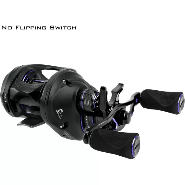 KastKing MegaJaws Elite Baitcasting Reels Patented AMB System Eliminating Backlashes Flipping Switch Function 64oz Aluminum Frame Fishing Reel with Carbon Fiber Side CoversALeftBlack Violet721No Flipping Switch