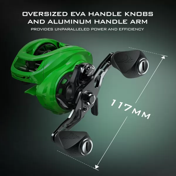 KastKing Zephyr Baitcasting Fishing Reel Halo XII Magnetic Braking System Baitcaster Reel 71 Double Shielded Stainless Steel BB 721 HighSpeed Gear Ratio DTCC Line Guide 18lb Triple Disc Carbon Fiber DragBLeft HandedGreen721