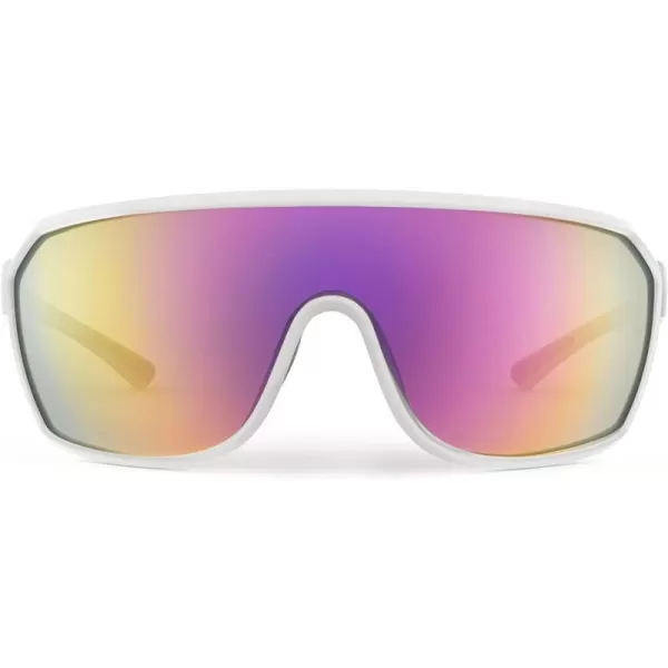 KastKing Gunnison Polarized Sports Sunglasses for Men and Women Baseball Cycling Fishing Running Sunglasses UV ProtectionFrame Matte White Lens Smoke  Lavendar Mirror