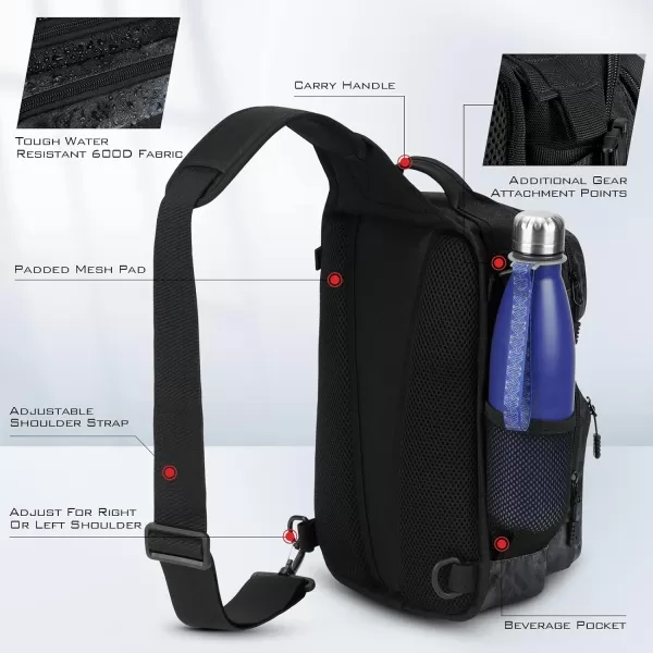 KastKing BlowBak Tactical Fishing Sling Tackle Storage Bag  Lightweight Sling Fishing Backpack  Sling Tool Bag for Fishing Hiking Hunting CampingBBlack CamoStandard8363145