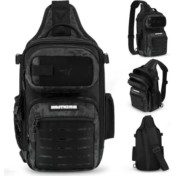 KastKing BlowBak Tactical Fishing Sling Tackle Storage Bag  Lightweight Sling Fishing Backpack  Sling Tool Bag for Fishing Hiking Hunting CampingBBlack CamoStandard8363145