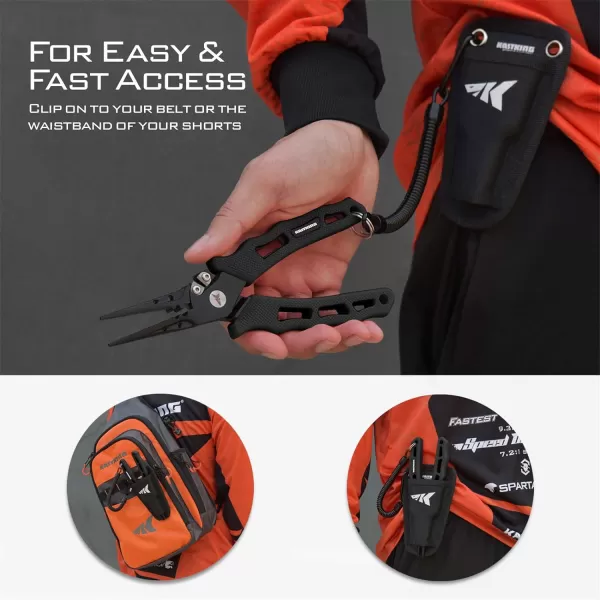 KastKing Cutthroat 7 inch Fishing Pliers 420 Stainless Steel Fishing Tools Saltwater Resistant Fishing Gear Tungsten Carbide Cutters 7 Split Ring Nose OrangeE 7 Straight Nose  Black