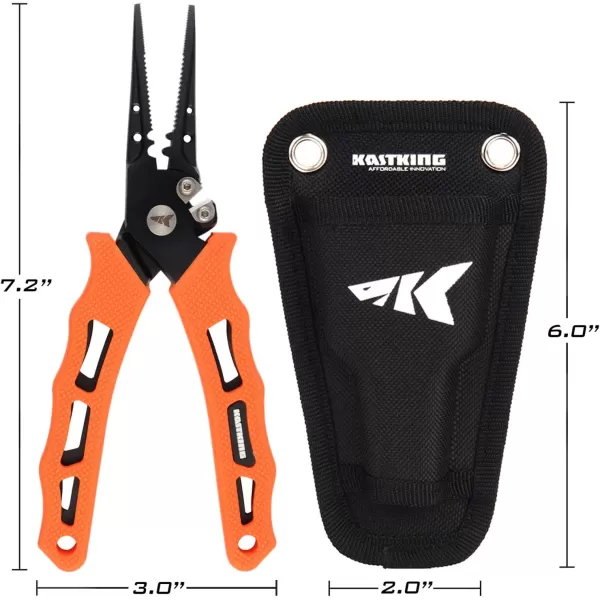 KastKing Cutthroat 7 inch Fishing Pliers 420 Stainless Steel Fishing Tools Saltwater Resistant Fishing Gear Tungsten Carbide Cutters 7 Split Ring Nose OrangeD 7 Straight Nose  Orange