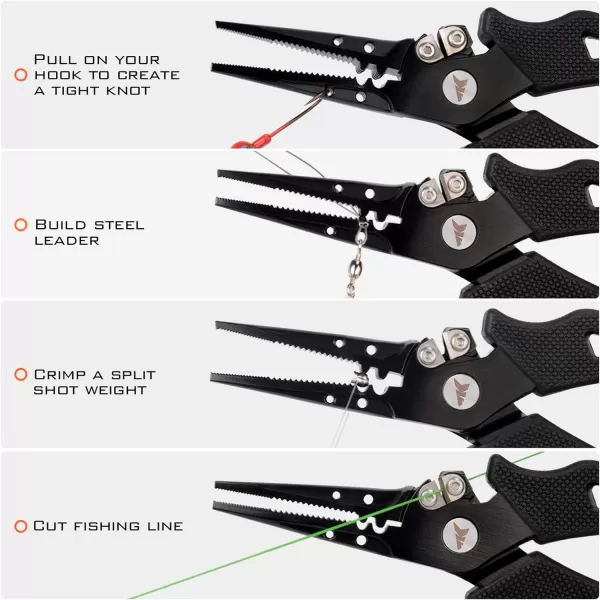 KastKing Cutthroat 7 inch Fishing Pliers 420 Stainless Steel Fishing Tools Saltwater Resistant Fishing Gear Tungsten Carbide Cutters 7 Split Ring Nose OrangeE 7 Straight Nose  Black