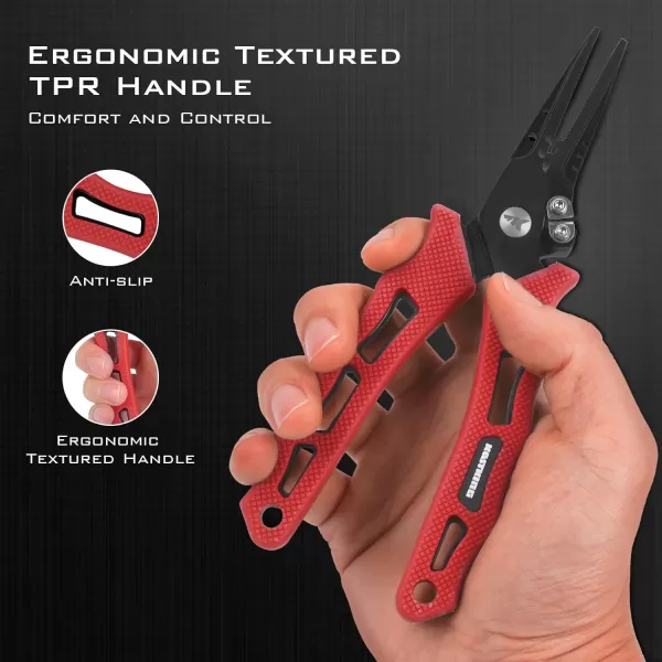 KastKing Cutthroat 7inch Fishing Pliers Saltwater Resistant 420 StainlessSteel Fishing Tools Comfortable and Slip Resistant Rubber Handle Braided Line Cutter Hook Remover Crimper and SheathE 7 Straight Nose Red