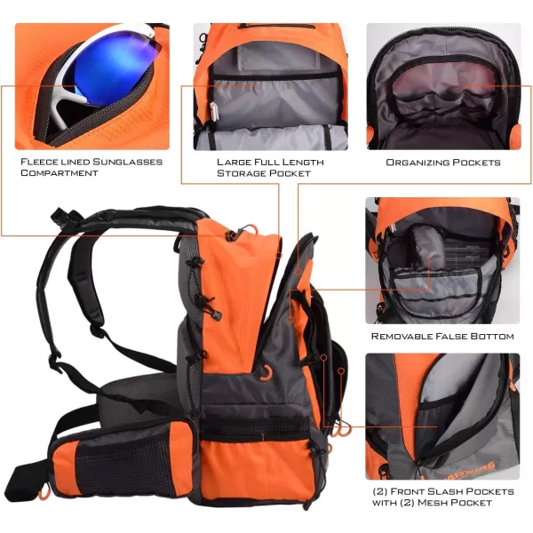 KastKing Day Tripper Fishing Backpack Tackle Bags Fishing Gear Bag Large Waterproof Fishing Tackle Storage Bags Orange ExtraLarge2125x134x925 Inches Without BoxA Extralarge Backpack 2125x134x925 Without Box