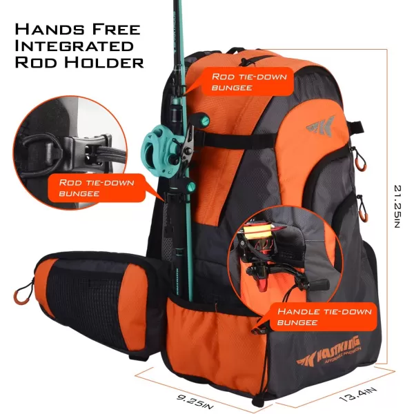 KastKing Day Tripper Fishing Backpack Tackle Bags Fishing Gear Bag Large Waterproof Fishing Tackle Storage Bags Orange ExtraLarge2125x134x925 Inches Without BoxA Extralarge Backpack 2125x134x925 Without Box