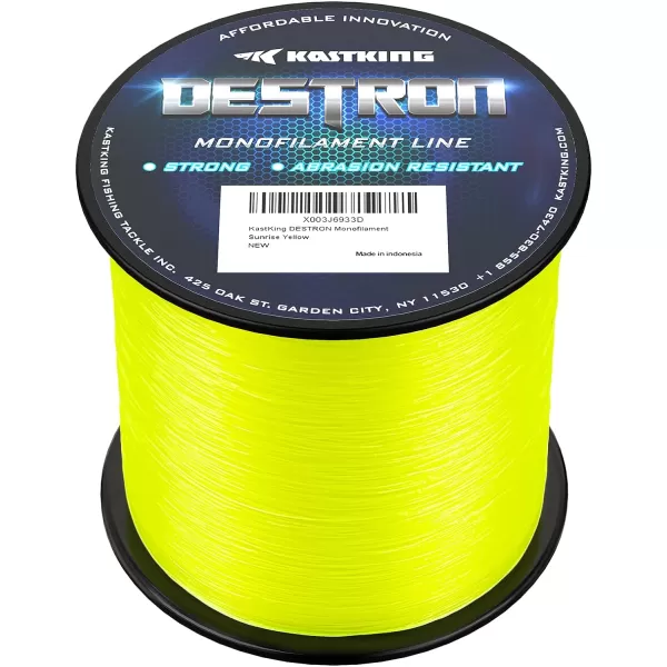 KastKing Destron Monofilament Fishing Line  LB Filler spools High Abrasion Resistance Lower Light Refraction Lower Memory Extruded Nylon Monofilament Line for Fresh and Salt WaterSUNRISE YELLOW