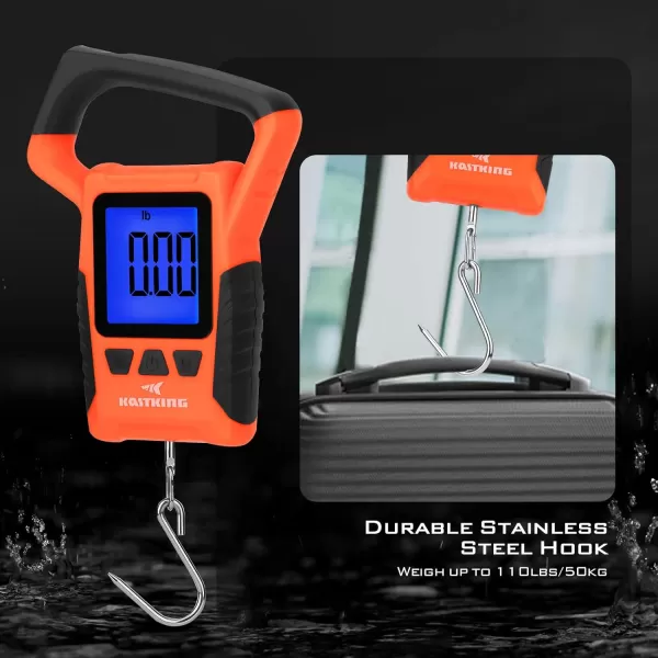 KastKing Fish Scale WideView Floating Waterproof Digital Scale 25 Large LCD Display 110lb Capacity MultiMode PoundOunces amp Kilograms Stores up to 9 Weights Fishing Gifts for MenA Orange