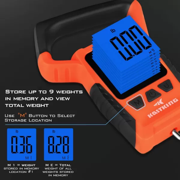 KastKing Fish Scale WideView Floating Waterproof Digital Scale 25 Large LCD Display 110lb Capacity MultiMode PoundOunces amp Kilograms Stores up to 9 Weights Fishing Gifts for MenA Orange