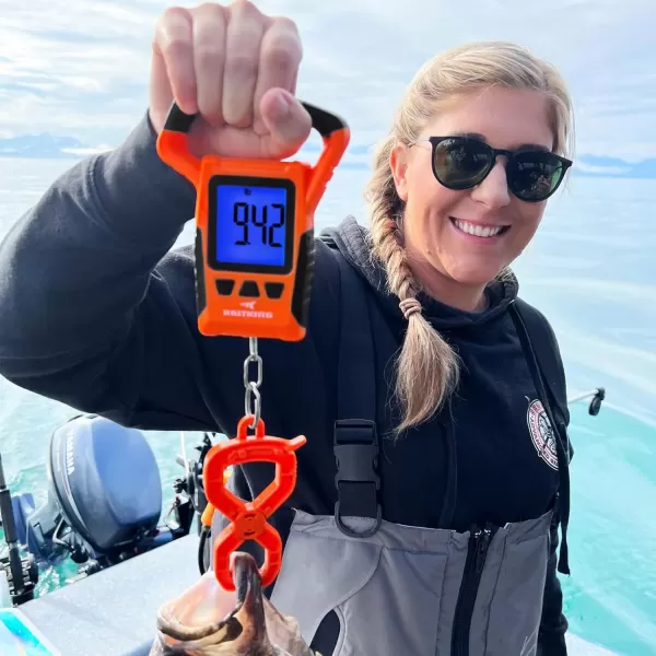 KastKing Fish Scale WideView Floating Waterproof Digital Scale 25 Large LCD Display 110lb Capacity MultiMode PoundOunces amp Kilograms Stores up to 9 Weights Fishing Gifts for MenB Orange combo