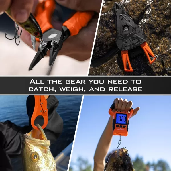 KastKing Fishing Pliers Fish Lip Gripper or Fish Scale Combo Saltwater Resistant Fishing Tools Fishing Gear with Rubber Handle Lanyard Line Cutter Hook Remover with Sheath Ice Fishing Gift MenNSplit Ring Plier amp Scale ComboOrange