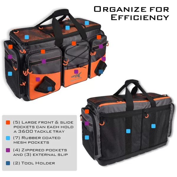 KastKing Fishing Tackle Bags Saltwater Resistant Fishing Bags Fishing Gear Bag MediumHossWithout Trays 15x11x1025 Inches Blue PatriotC Extralarge Hawg Without Trays 264x11x154Orange