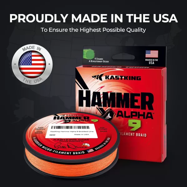 KastKing Hammer Alpha 9 UHMWPE Braided Fishing Line  Made in The USA Strong and Smooth Round 9Carrier Colorfast Braided Fishing Line Perfect for Most Fishing Reel and Finesse ApplicationsORANGE