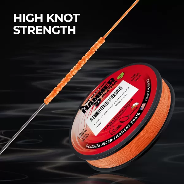 KastKing Hammer Alpha 9 UHMWPE Braided Fishing Line  Made in The USA Strong and Smooth Round 9Carrier Colorfast Braided Fishing Line Perfect for Most Fishing Reel and Finesse ApplicationsORANGE