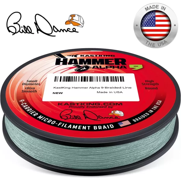 KastKing Hammer Alpha 9 UHMWPE Braided Fishing Line  Made in The USA Strong and Smooth Round 9Carrier Colorfast Braided Fishing Line Perfect for Most Fishing Reel and Finesse ApplicationsMOSS GREEN