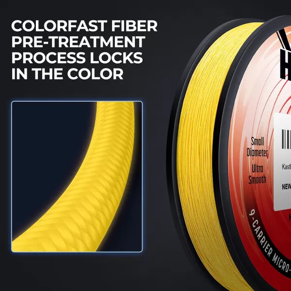 KastKing Hammer Alpha 9 UHMWPE Braided Fishing Line  Made in The USA Strong and Smooth Round 9Carrier Colorfast Braided Fishing Line Perfect for Most Fishing Reel and Finesse ApplicationsYELLOW