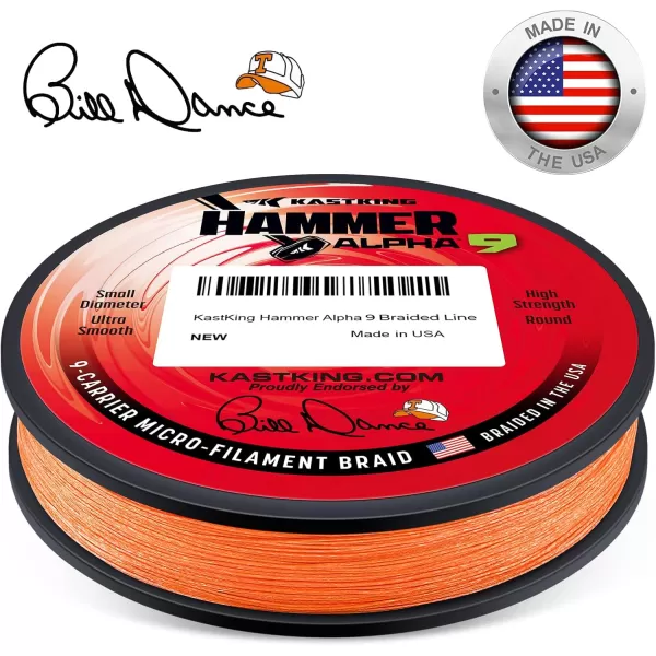 KastKing Hammer Alpha 9 UHMWPE Braided Fishing Line  Made in The USA Strong and Smooth Round 9Carrier Colorfast Braided Fishing Line Perfect for Most Fishing Reel and Finesse ApplicationsORANGE